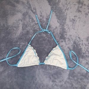 White and blue flowered bikini top